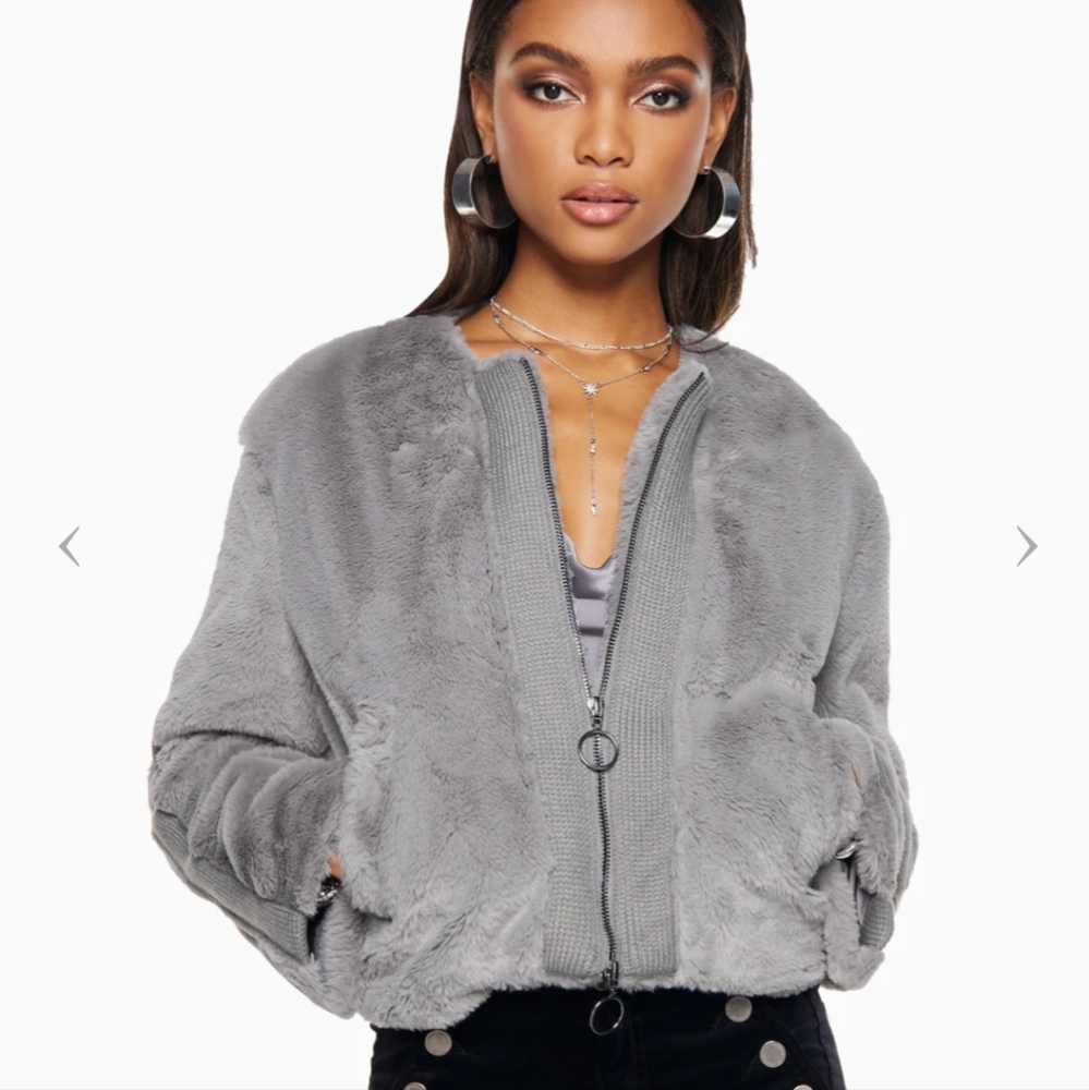 Ramy Brook Gray Plush Faux Fur Zip Jacket. New without tags. Never worn